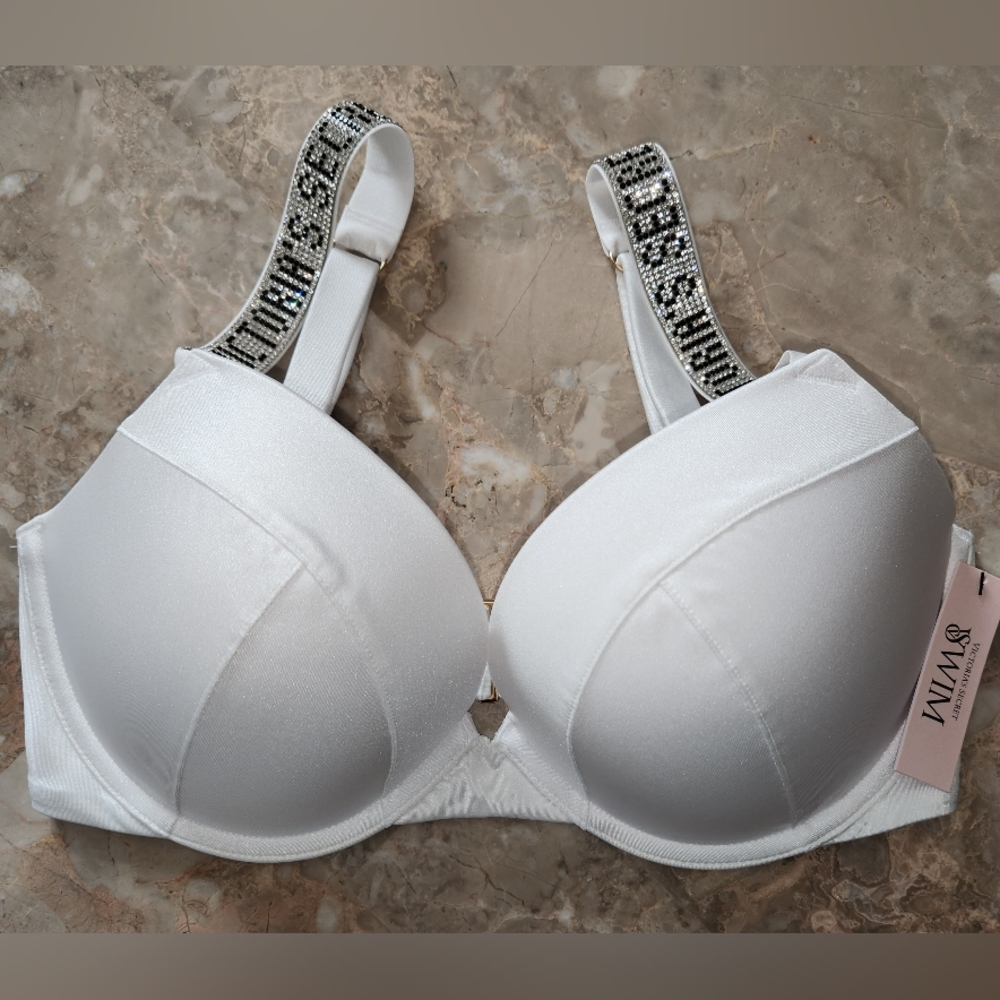36D 34DD VS Swim Shine Strap Sexy Tee Bikini Top White